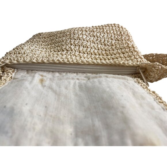 Handcrafted Beige Straw Crochet Shoulder Bag With Sunflower Embroidery - Picture 4 of 5